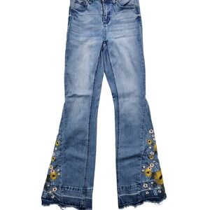 Ashley Mason Premium Wide Leg Jeans Denim Sunflower Embroidered SIze 25